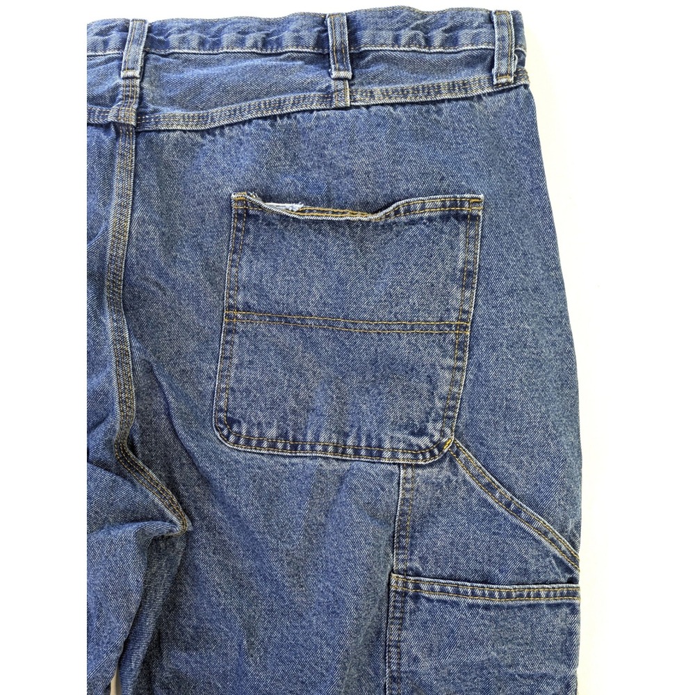 Full Blue Mens Carpenter Jeans 44x30 Blue Denim Work Pants Hammer Loop Utility